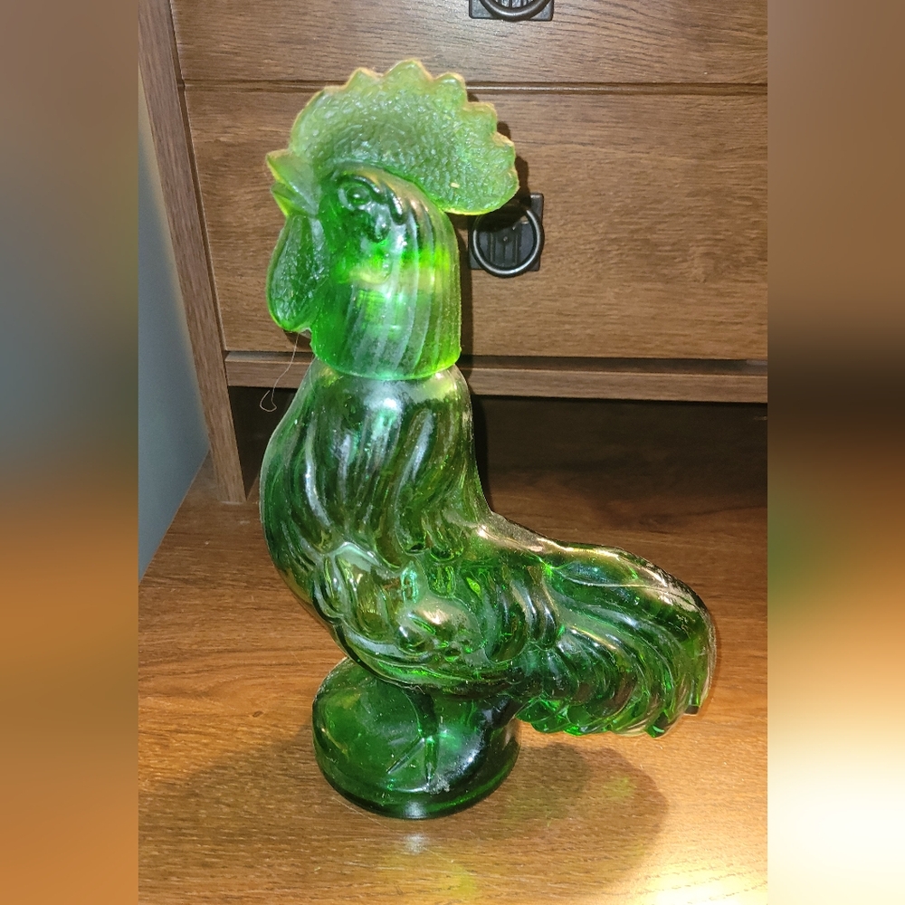 Green Glass Rooster Figurine